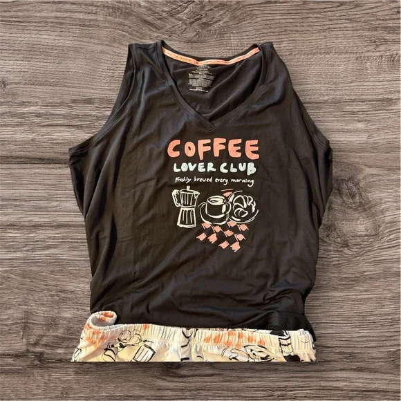 Coffee Lover Club Black and Cream Pajama Set - Picture 2 of 4